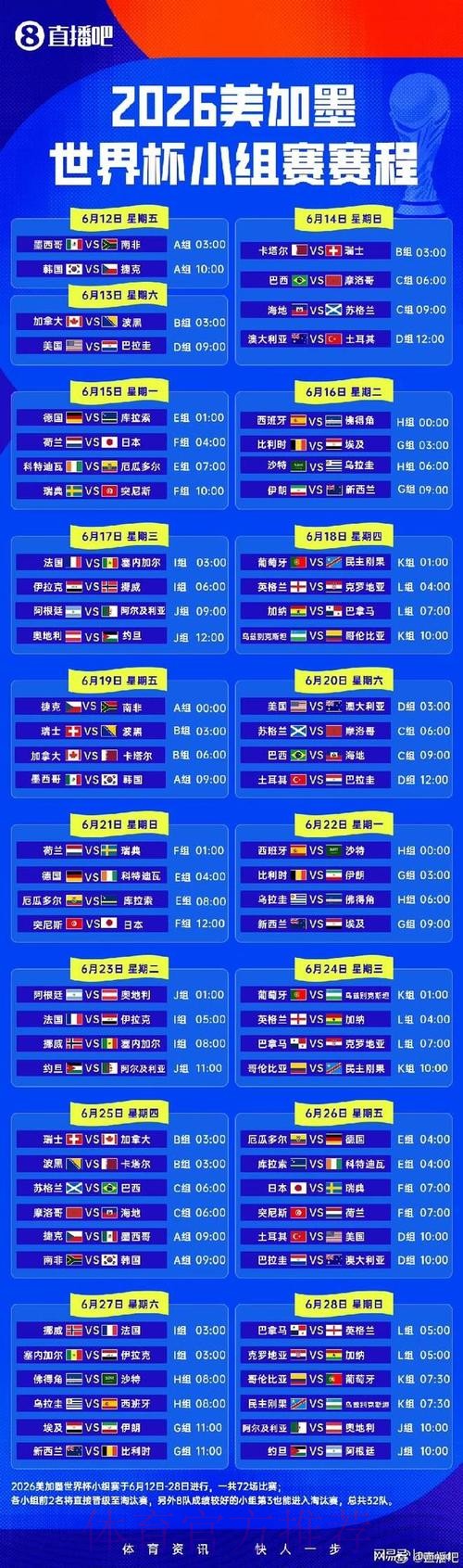 2026世界杯小组赛赛程详细安排完整安排官网入口 2026世界杯小组赛赛程详细安排完整安排官网入口